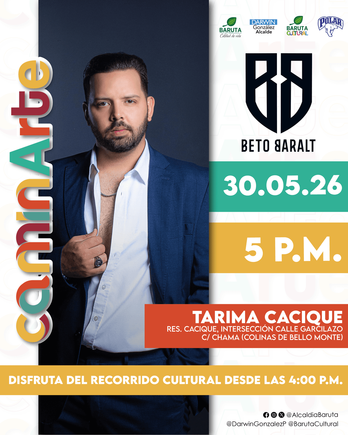 Flyer de Beto Baralt en Tarima Cacique