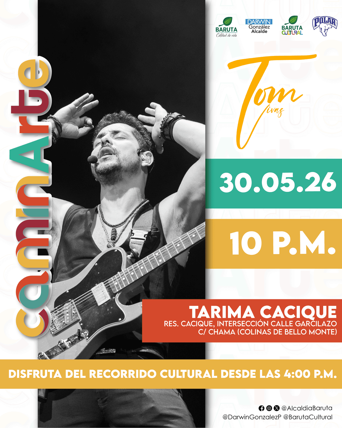 Flyer de Tom Vivas en Tarima Cacique